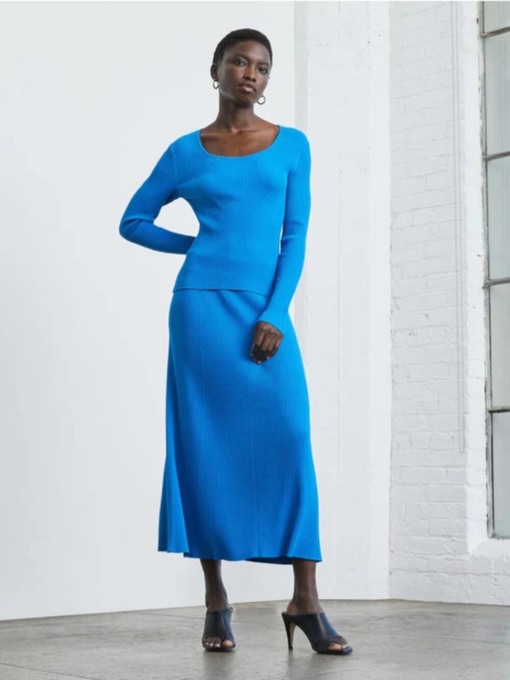 Everlane • The Ribbed Midi Skirt, Blue